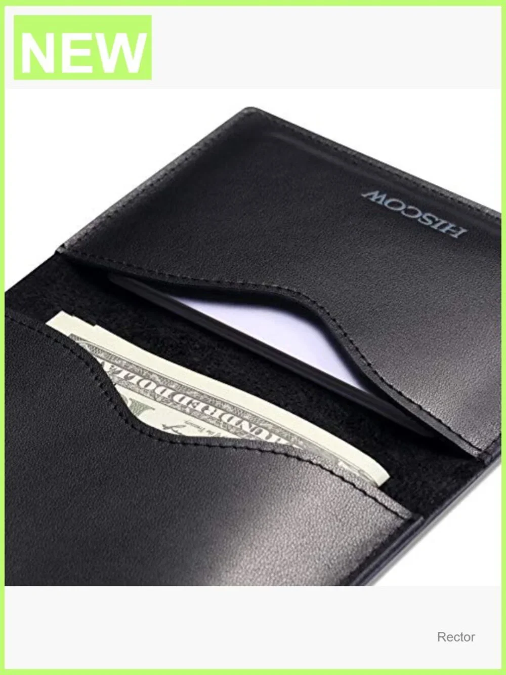 Slim Full Grain Leather Business Card Holder, Black Minimalist Bifold Front